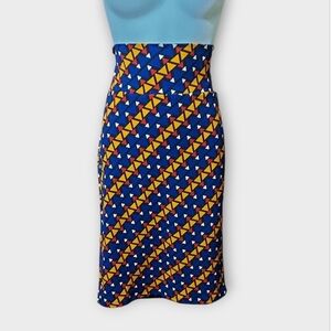 NWT LuLaRoe Cassie Blue and Yellow Geometric Pencil Skirt ~SZ MEDIUM